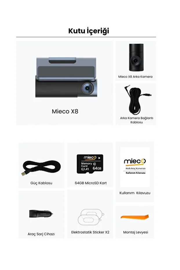 Mieco X8 Wifi /4K UHD/ 170° Ultra Geniş Açı/ ADAS/ Ön + Arka Araç Kamerası + Hafıza Kartı Hediyeli